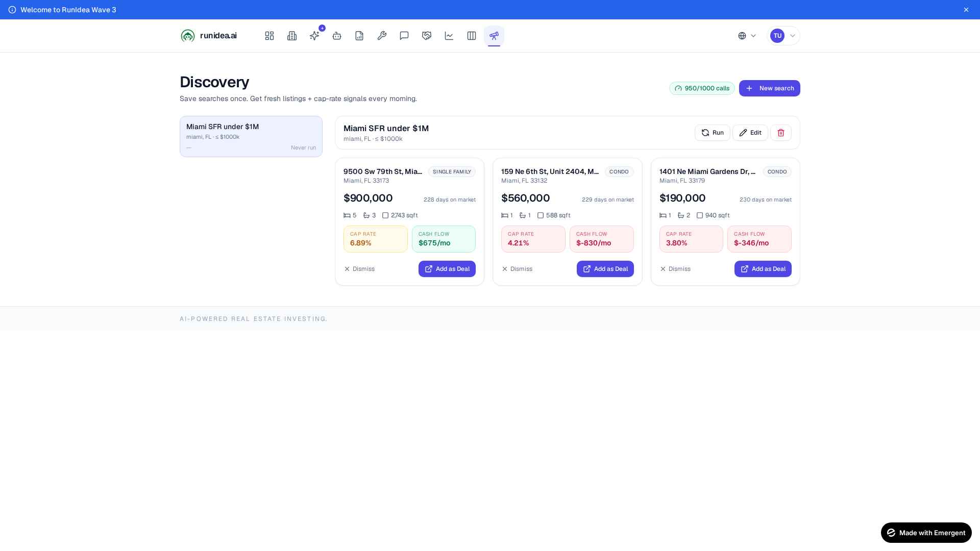 RunIdea Discovery interface